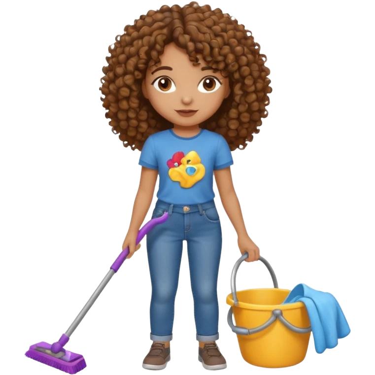 brown girl with curly hair cleaning toys off the floor emoji