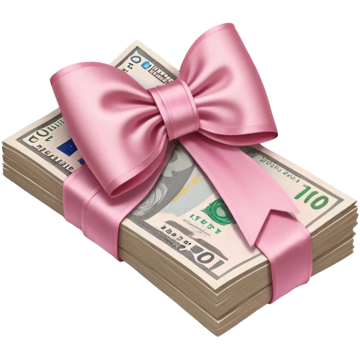 liasse de billets euros avec un noeud rose en satin rose poudré  emoji