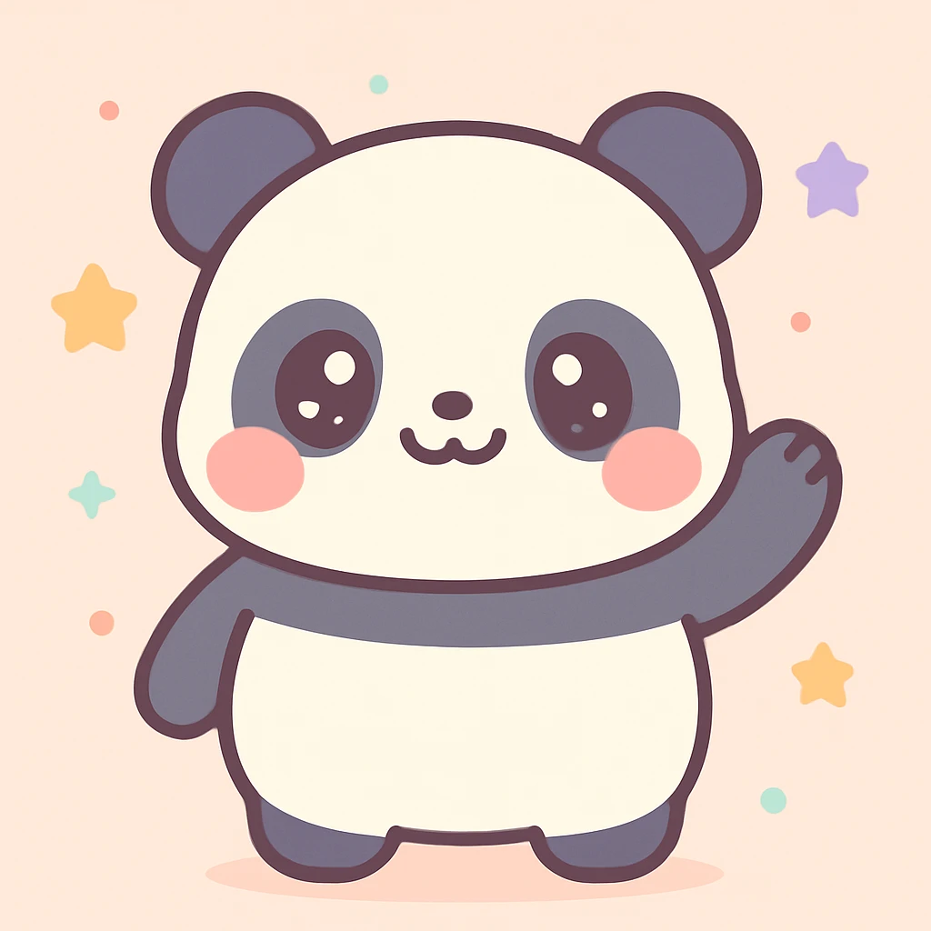 kawaii style chubby panda waving, blushing cheeks, pastel background emoji