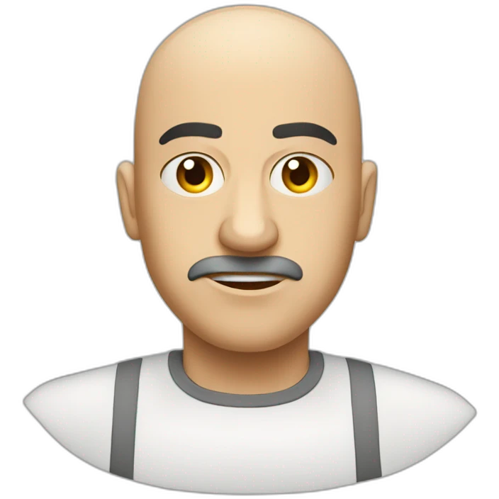 Bald angry canteen staff, arabic, mobcap, stress lines emoji