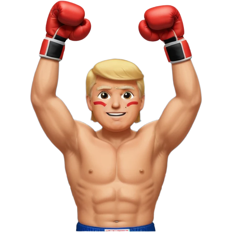trump as a box fighter with hands up into the air emoji