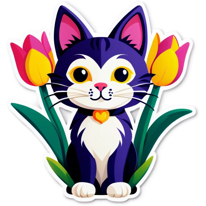 Cat with a 3 tulp flowers emoji
