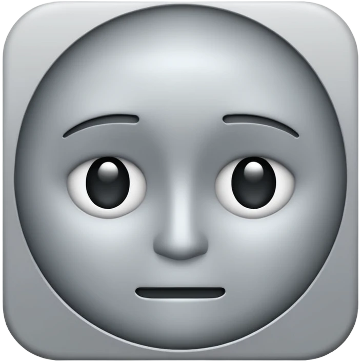 minimalist illustration of a neutral gray emoji face, pixelated and metallic, representing emotional isolation through algorithms. cold tone, grayscale color palette, subtle noise texture, geometric and mechanical look, emotionless expression, digital abstraction, soft vignette on white background. emoji
