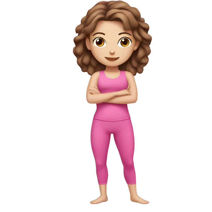 white girl with brown hair and pink outfit doing pilates  emoji