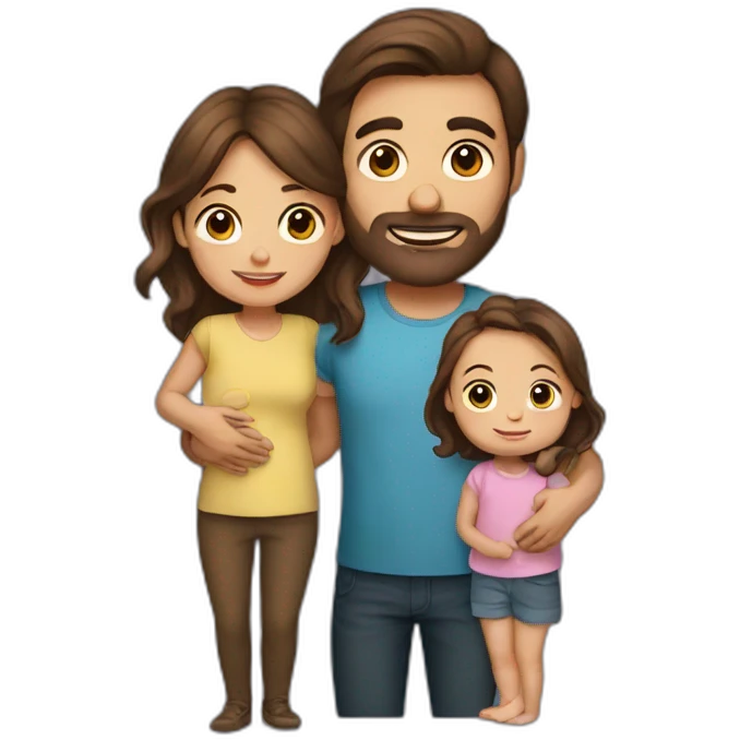 Brown hair father, long Brown hair mother with a baby emoji
