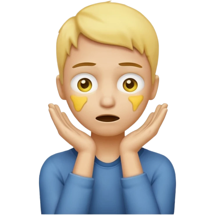 Yellow face emoji strangling itself with 2 arms crossed and hands saround neck and eyes looking up slightl emoji