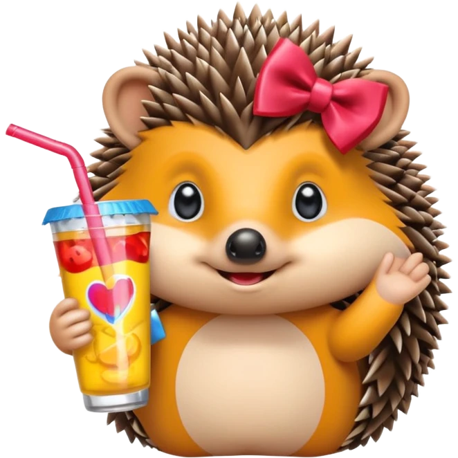 hedgehog with a bow on its head drinking a caprisun  emoji