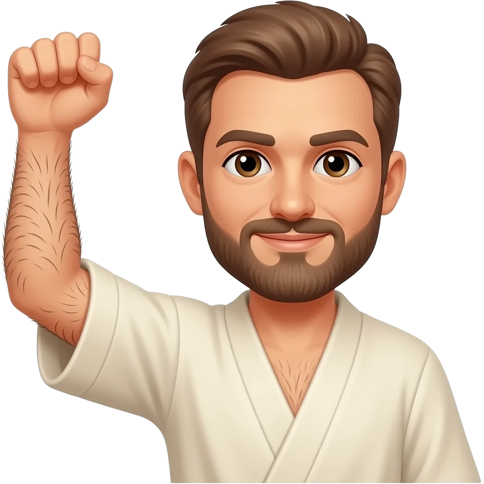 Guy in a robe with his arm up and a very hairy armpit emoji