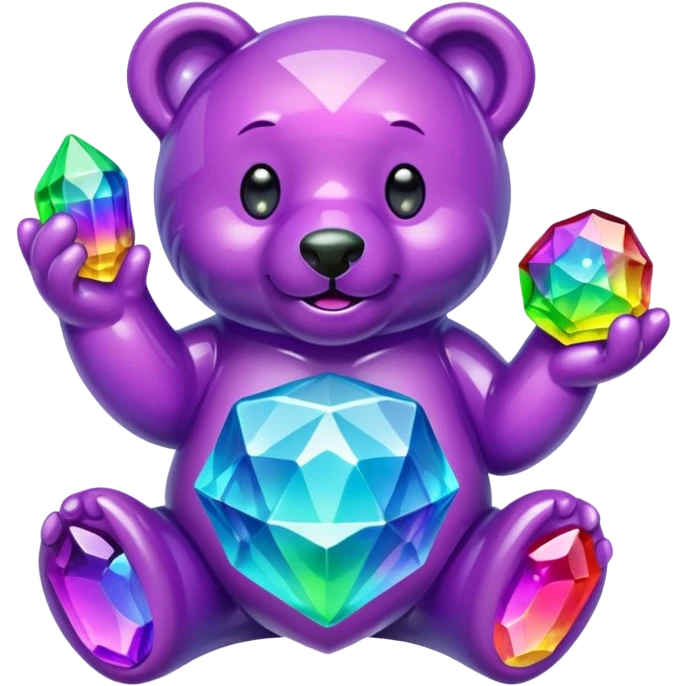 Rainbow Gummybear holding a purple crystal emoji