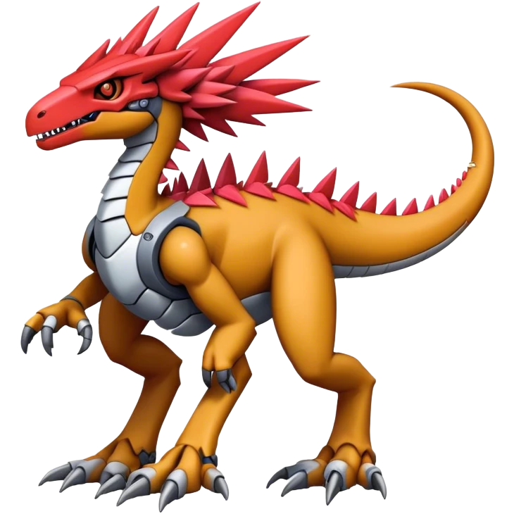 Spiky Cool Edgy Futuristic colorful Digimon-Fakemon-Guilmon-Velociraptor-Mecha full body emoji