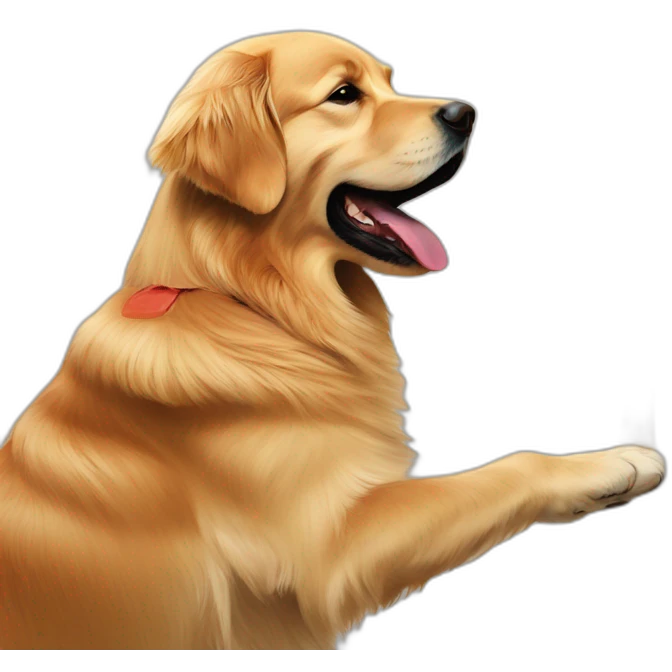Golden retriever painting a wall of the house with intense colors emoji