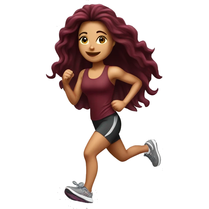 Beautiful tattooed  burgundy long haired woman jogging emoji