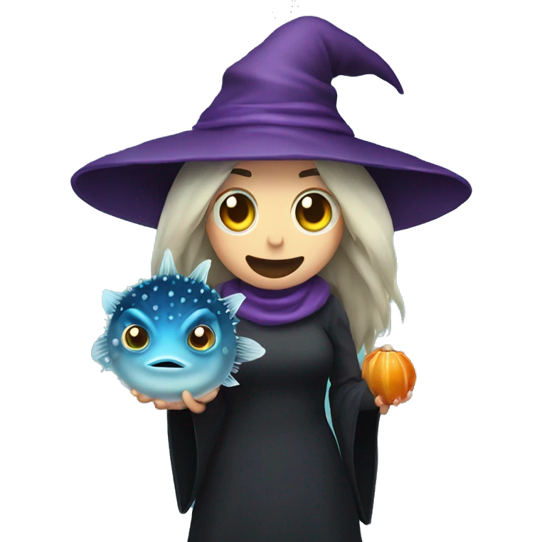 Witch and a pufferfish together emoji