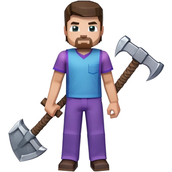Steve from Minecraft, character with blue shirt and purple pants, holding a pickaxe emoji