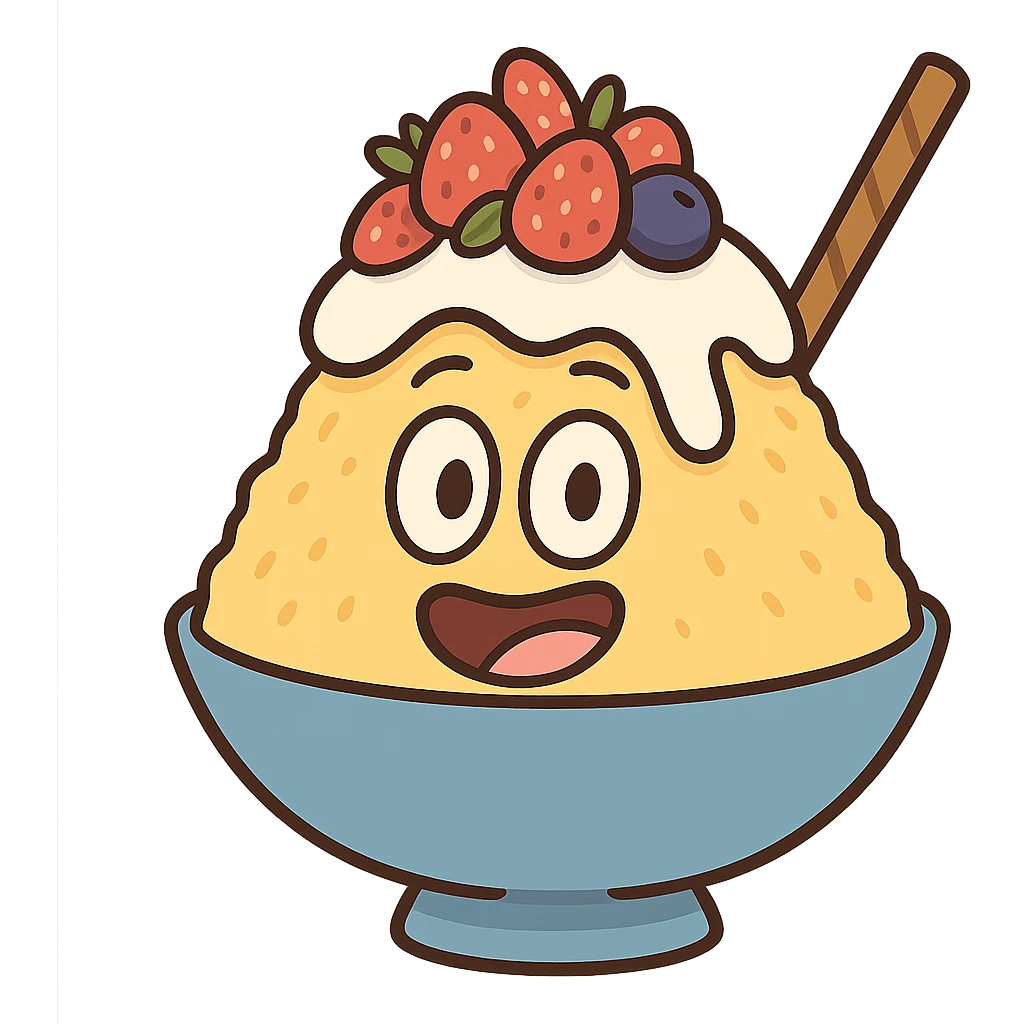 bingsu, cartoon style, bold outlines, bright colors emoji