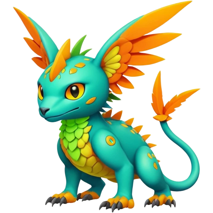 Tropical lush warm-colored modern colorful neon-colored Fakémon-Digimon-Trico-creature emoji