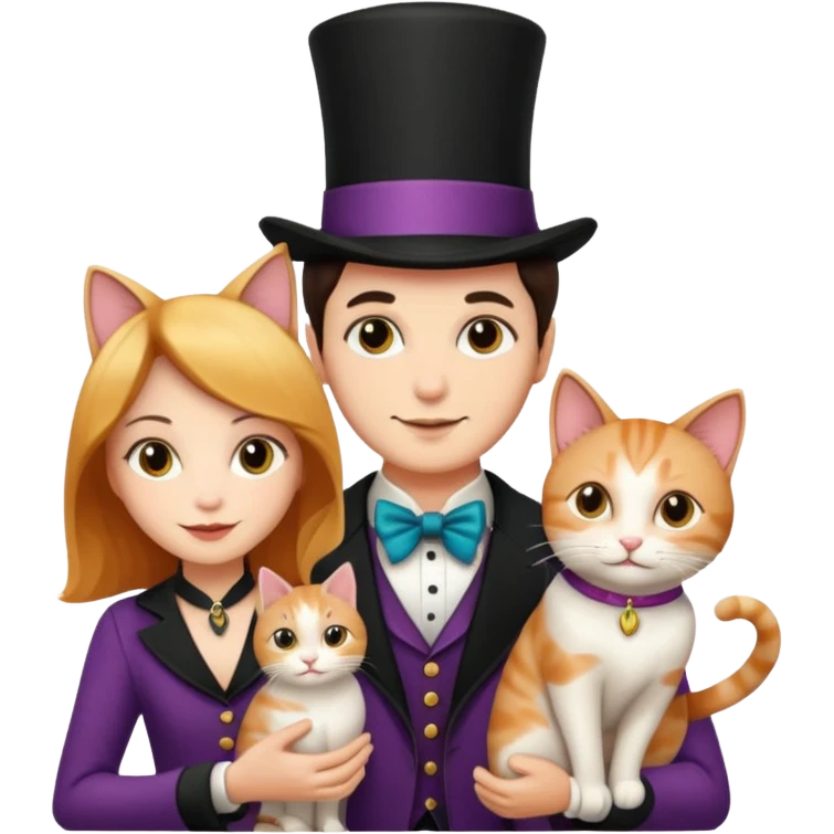 magician couple and their pet cat emoji