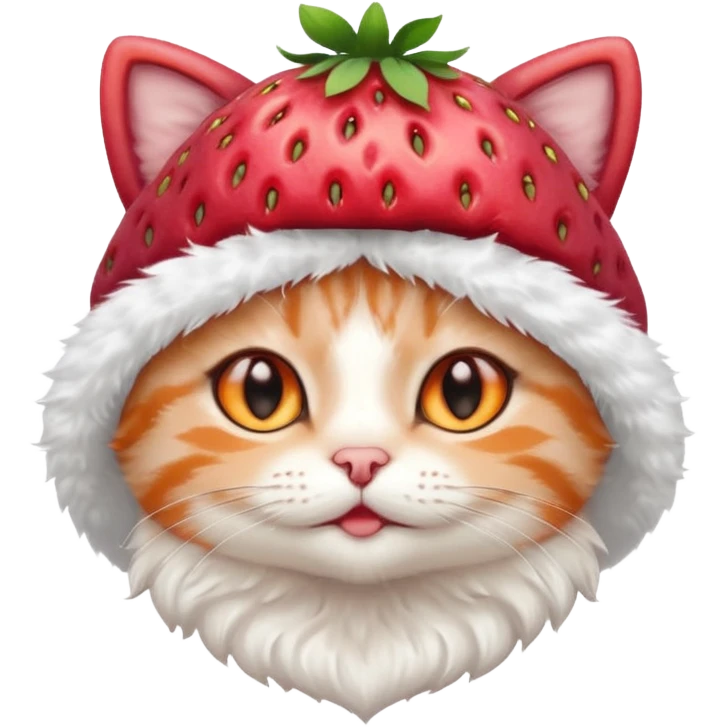 I want a cute cat with a strawberry hat emoji