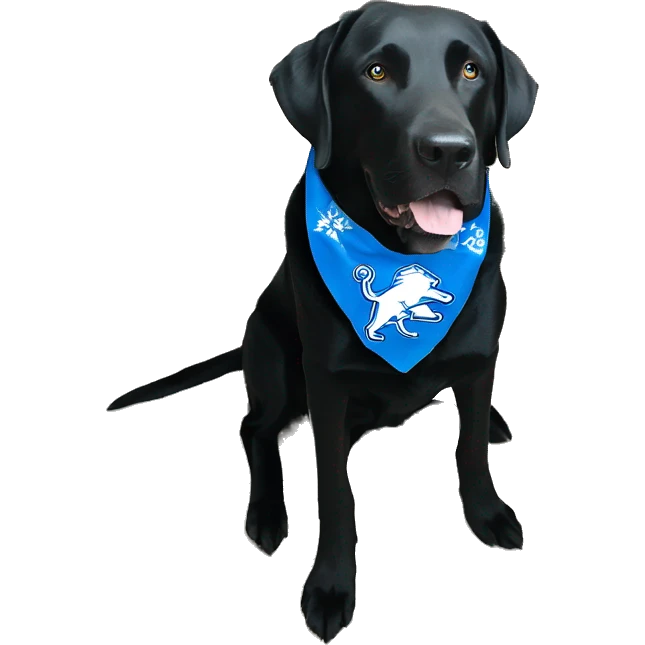 Large Black Lab dog in a Detroit Lions bandana  emoji