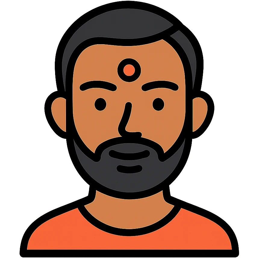 headshot of an East Indian man, icon style, color outlined emoji