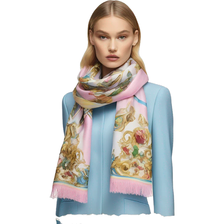 Dolce and Gabbana scarf with colourful pastel ornament print and golden detais  emoji