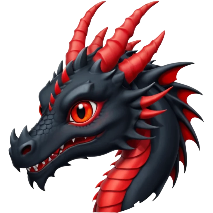 Un dragon noir aux yeux rouges brillant, puis des grandes cornes noires, style anime emoji