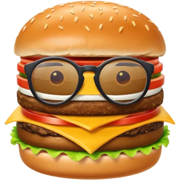 una hamburguesa con gafas y animado emoji