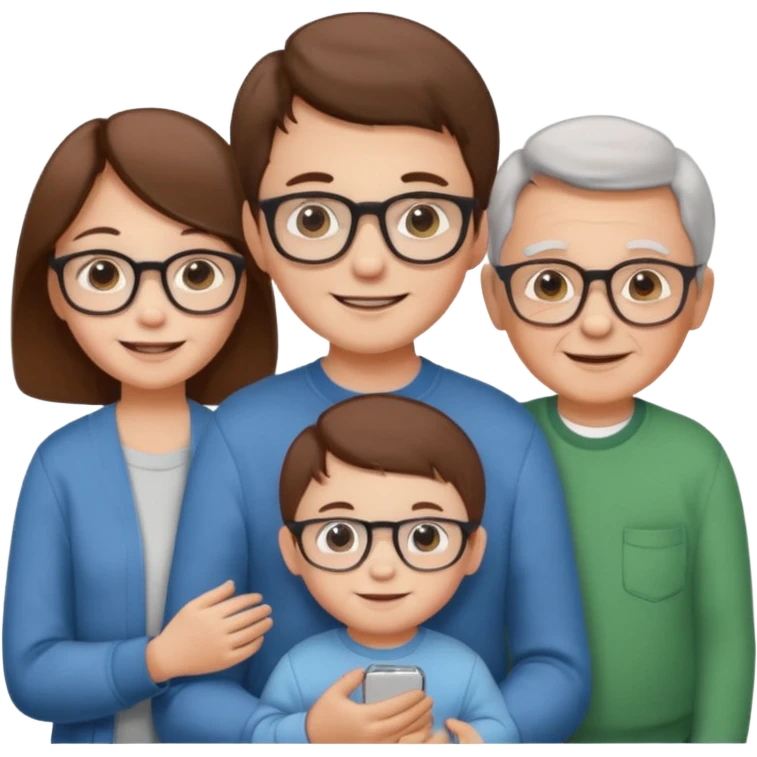 Baby boy and panents with grandpa and granny emoji
