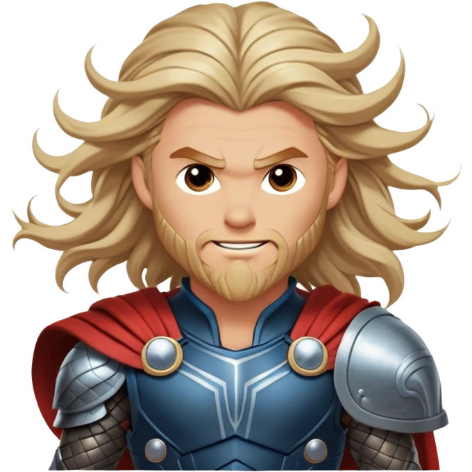 Cinematic Realistic Thor Portrait, head tilted dramatically with an exaggeratedly amused expression, featuring dynamic, flowing hair and eyes twinkling with playful mischief. His intricately rendered armor and the vibrant interplay of natural light evoke a rare glimpse of joviality from the god of thunder, capturing both his strength and his down-to-earth charm. emoji