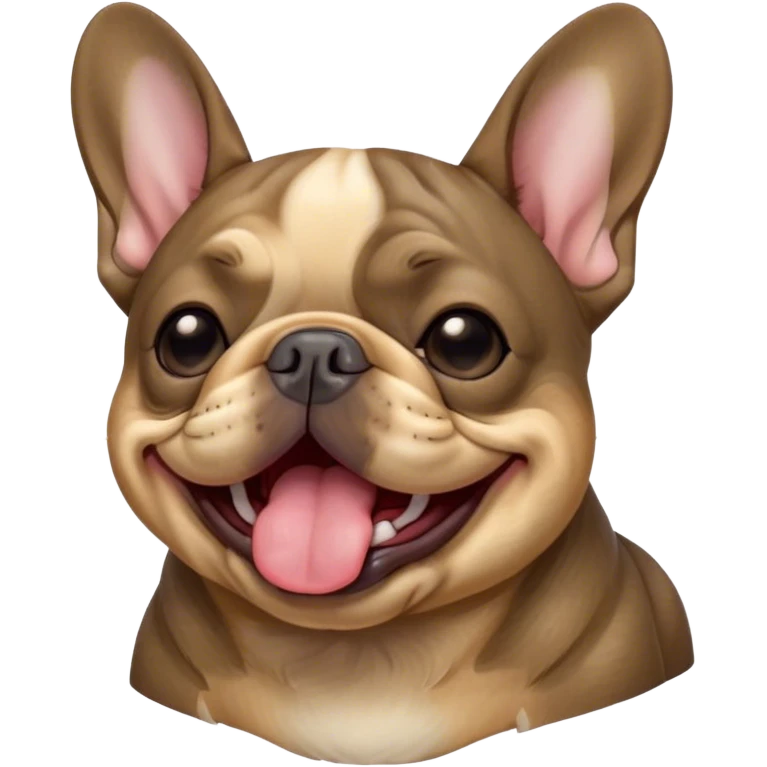 Cinematic Cute Yawning Brindle French Bulldog Portrait Emoji, Head tilted slightly with a dramatic, wide-open yawn, showcasing a sleek brindle coat with subtle fawn highlights, floppy ears slightly drooping, round dark eyes barely open in drowsy contentment, Simplified yet irresistibly adorable features, highly detailed, glowing with a soft, cozy glow, high shine, relaxed yet expressive, stylized with a touch of whimsy, bright and endearing, soft glowing outline, capturing the essence of a sleepy yet affectionate companion, so drowsy it feels like it could stretch out of the screen and curl up for a nap! emoji