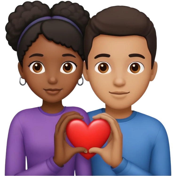 black girl and hispanic boy couple with heart between them emoji