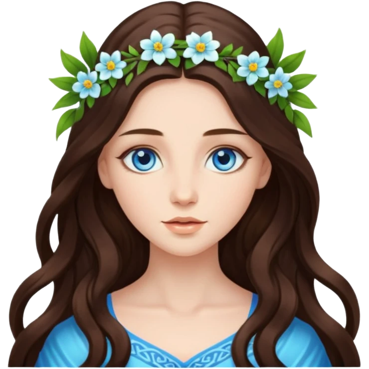 Spring goddess long brunette hair blue eyes emoji