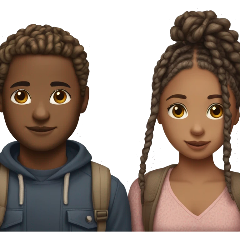 Realistic black girl with box braids and light skin boy with short curly hair and a short beard hugging emoji