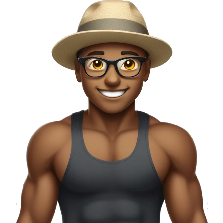 smiling boy in hat and glasses working out at gym  emoji