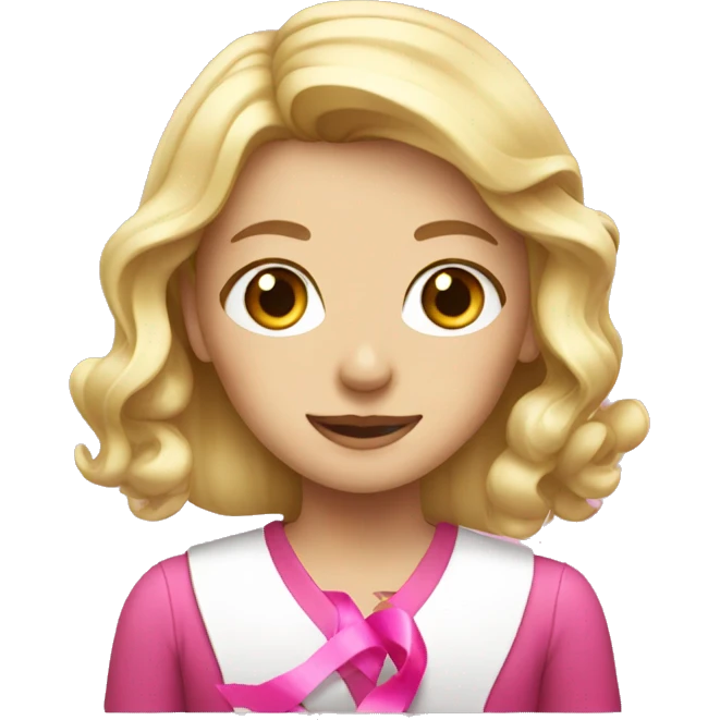 blonde girl with pink ribbon emoji