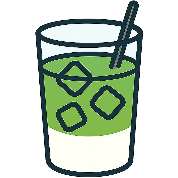 minimalist icon of an iced matcha latte, simple green and white shapes, clean lines emoji