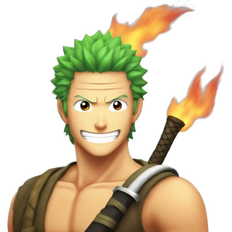 fire emoji with roronoa zoro smiling emoji