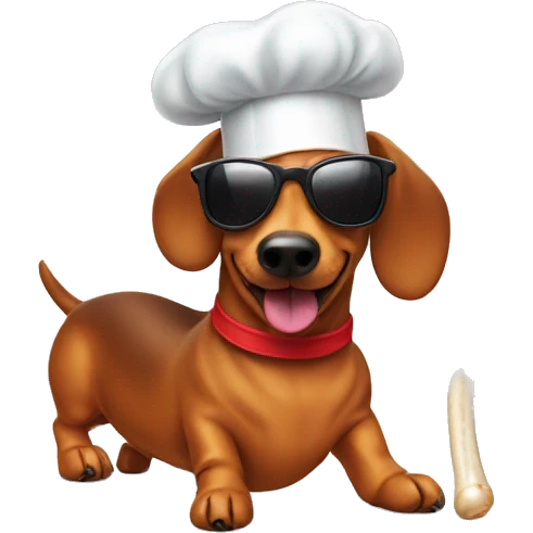 wiener dog chef hat sunglasses and a bone emoji