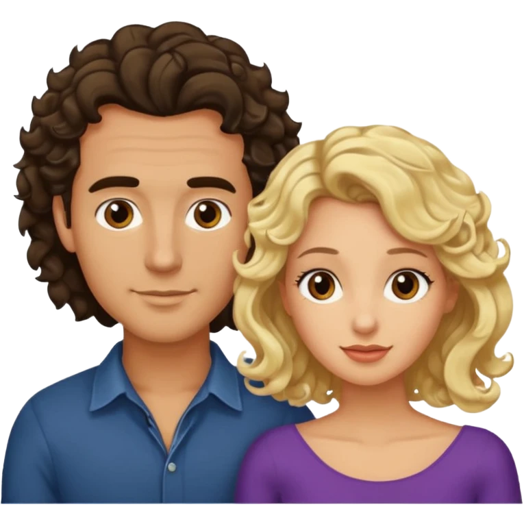 flirty couples. The man dark brown quiffed hair and the woman has shoulder length blond curls emoji