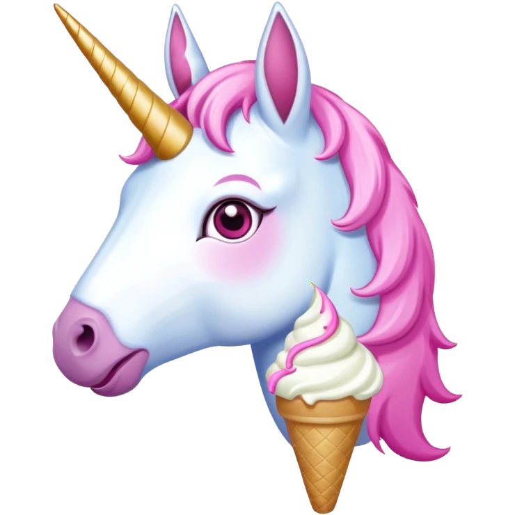 Unicorn with pink eyes and eating ice cream emoji