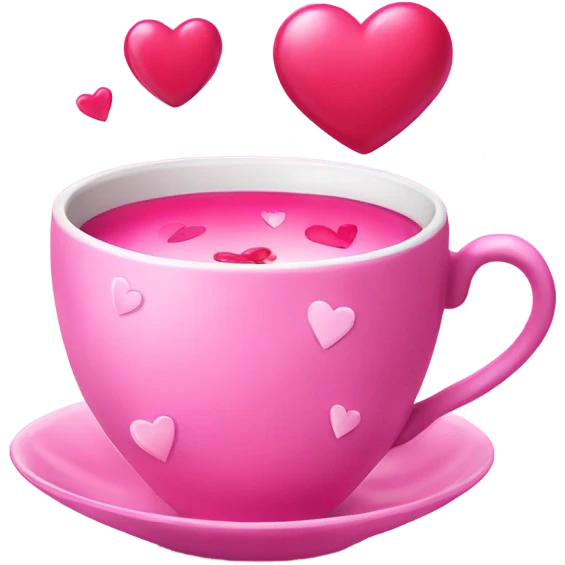 Love potion in a pink tea cup with hearts around it emoji