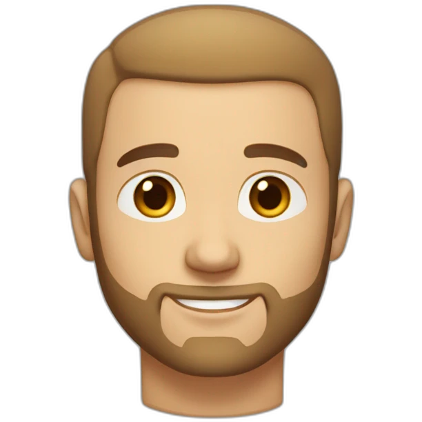 light brown haired man, shaved sides of head, brown eyes, light beard stubble emoji