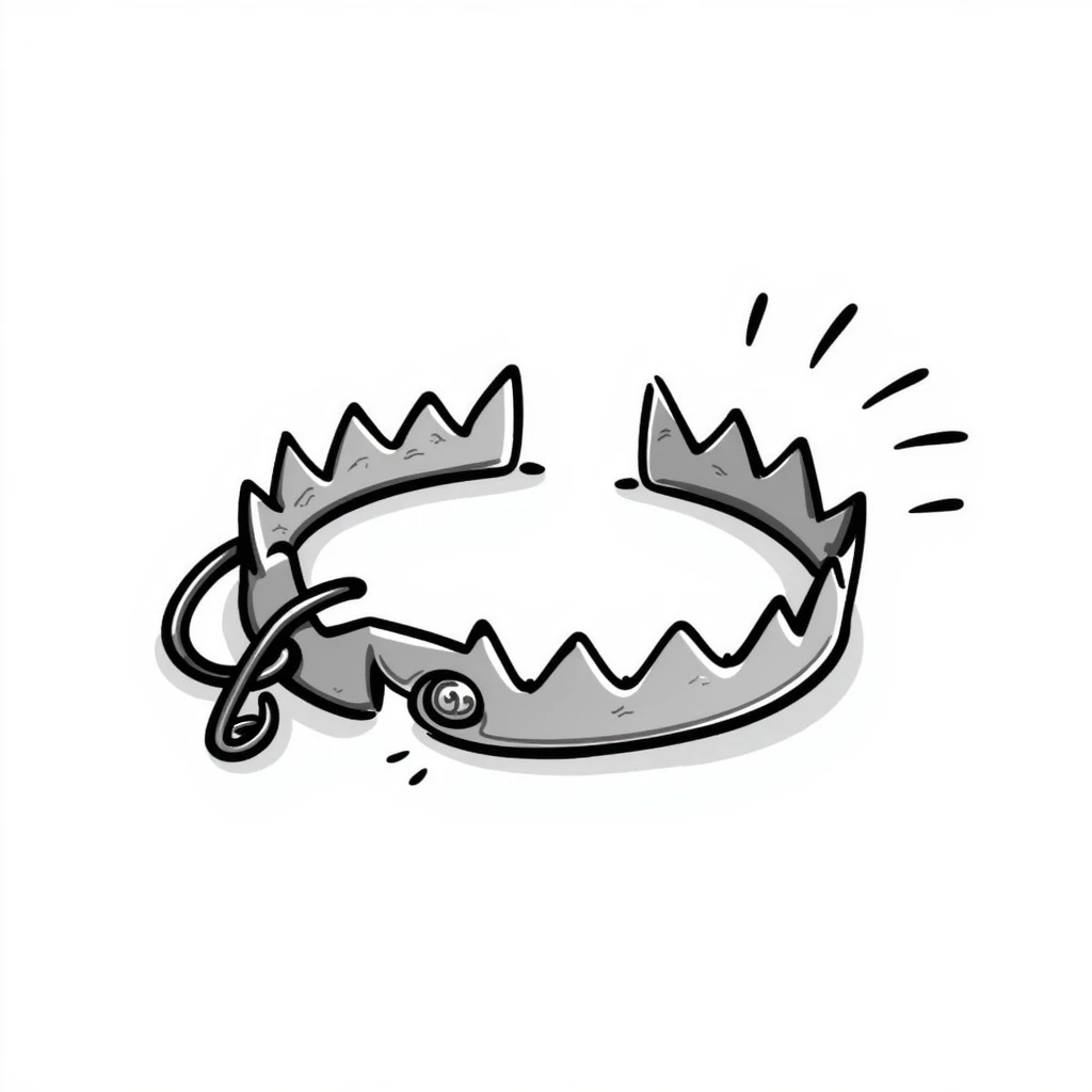 silver colored bear-trap, black doodle style emoji