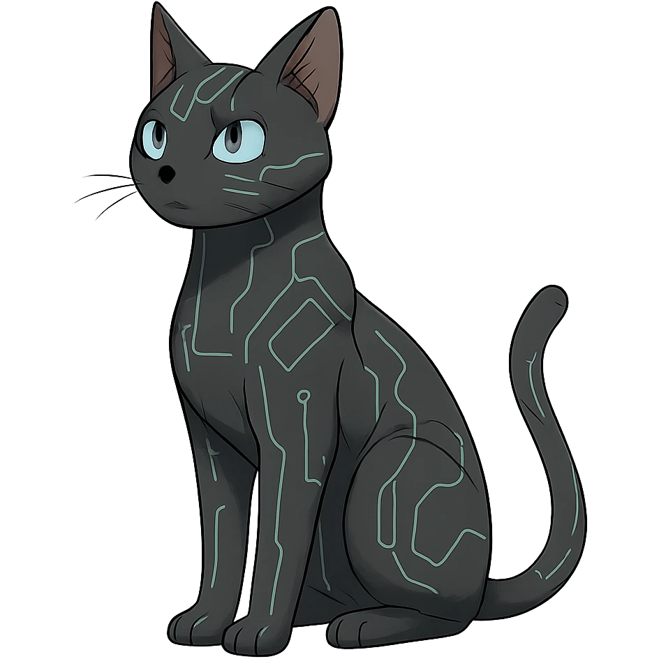 ghibli style sleek cybercat with circuit patterns emoji