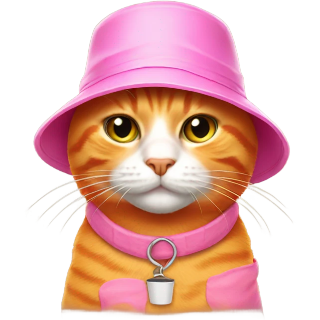 Orange cat with pink bucket hat emoji