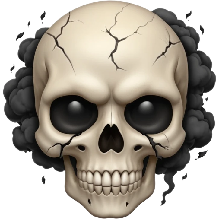 iOS style emoji, dark fantasy skull, cracks, black smoke from eyes, soft light, stylized emoji