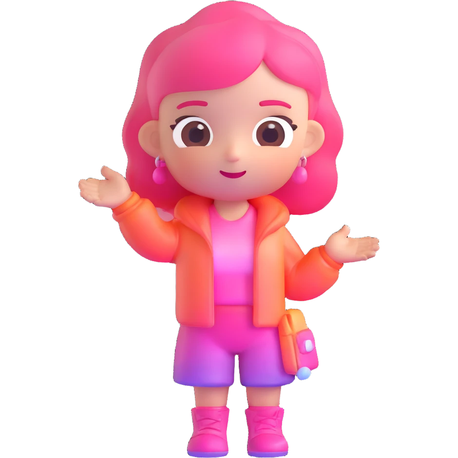 Cute female character with pink gradient, glass effect, minimalist design, transparent background emoji