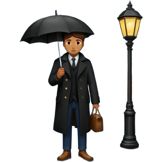 Man with umbrella , streetlight reflection, Midnight Wander. emoji