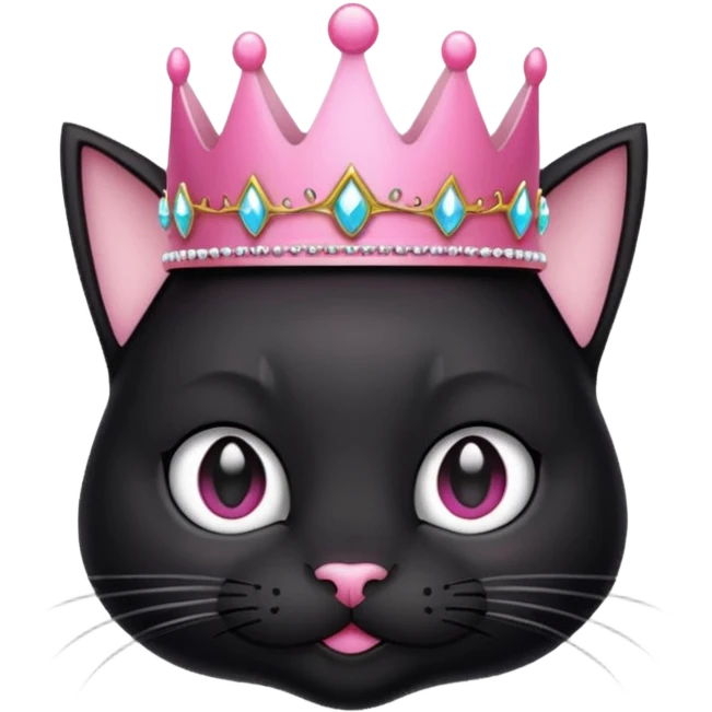 black cat wearing a pink princess crown emoji