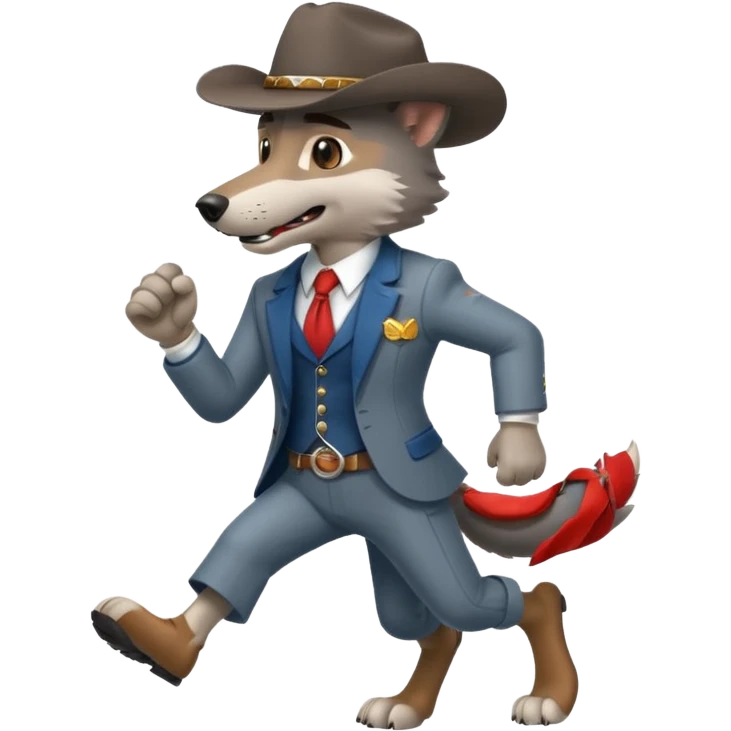 Big muscler grey wolf hound with cowboy hat and suit. With big bold letters spelling “RUNNER” emoji